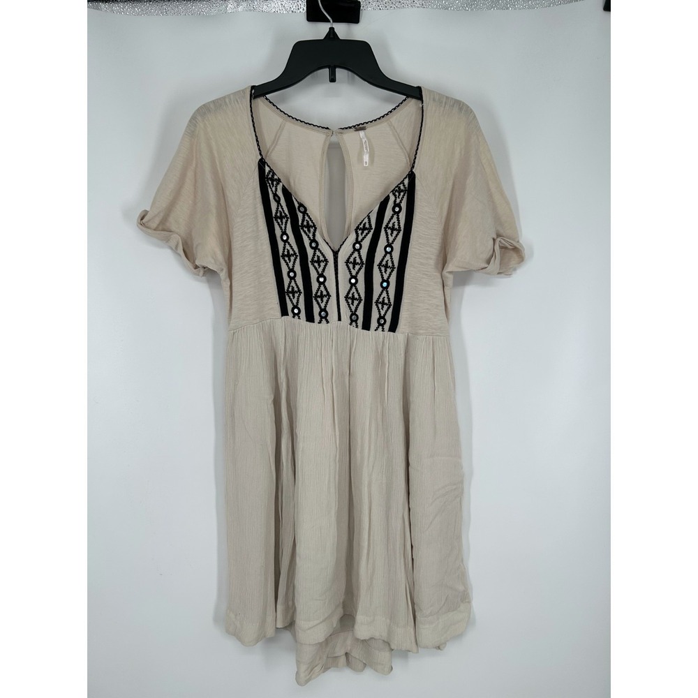 Free People La Mamounia Babydoll Swing Dress Women's XS Beige Embroidered Mirror
